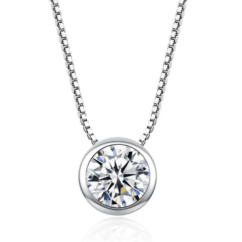 Simple Round Zirconia Pendant Necklace For Women Copper Box Chain Necklace Multicolor AAA Crystal Solitaire Pendant Jewelry