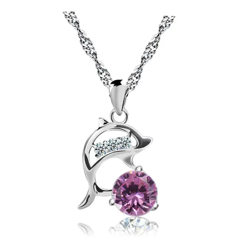 Fashion Copper Dolphin Pendant Necklace For Women Heart Zirconia Crystal Neck Jewelry Elegant Birthday Gift Valentine Day