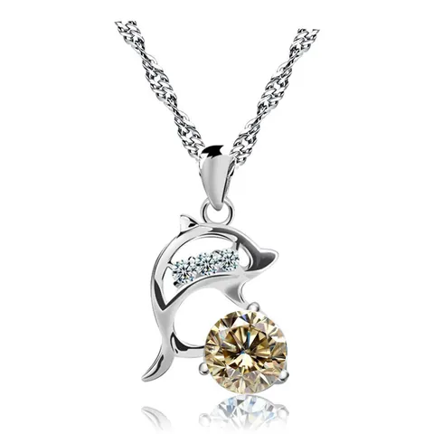 Fashion Copper Dolphin Pendant Necklace For Women Heart Zirconia Crystal Neck Jewelry Elegant Birthday Gift Valentine Day