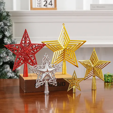 3D Hollow Pentagram Christmas Tree Top Star Decoration Plastic Gold Silver Red Star Tree Topper For Christmas Home Decor