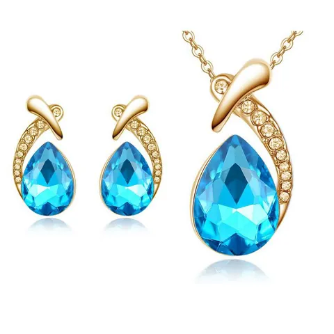Elegant Waterdrop Alloy Rhinestone Necklace And Earrings Collection For Women Korean Style Crystal Bridal Wedding Party Jewelry