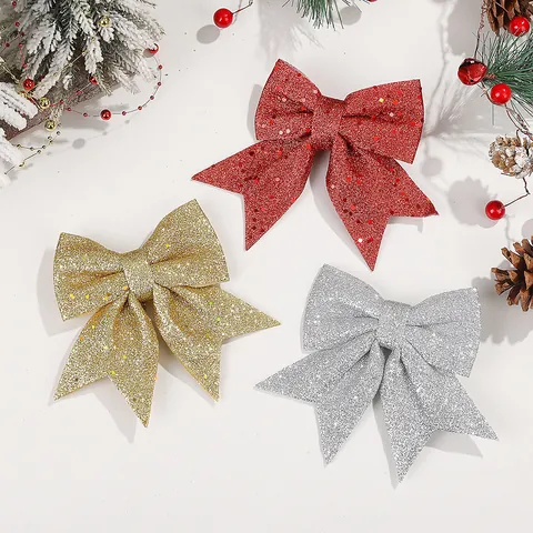 Lazos de Navidad con Purpurina Adornos Colgantes de Espuma EPE Tela Para Árbol de Navidad Decoración de Fiesta Rojo Oro Plata