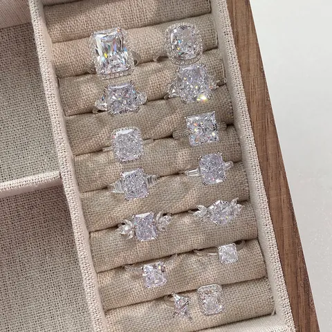 Lujoso Anillo de Boda de Plata de Ley 925 Con Circonia para Mujer Joyería de Compromiso de Circón de Corte Radiante