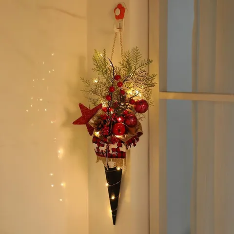 Weihnachten Kegel Anhänger LED Licht Wandbehang Kamin Deko Künstliche Kiefer Schleife Eiscreme Form Festliche Hängedekoration