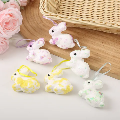 Easter Bunny Rabbit Decorations Artificial Foam Eggs Colorful Glitter Sequin Rabbits For Home Party Holiday Table Decor Ornaments