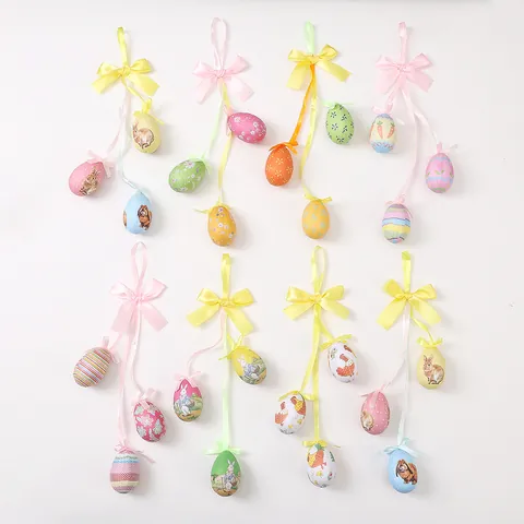 Décoration à Suspendre en Œufs de Pâques en Mousse Motif Lapin Poussin Corde Ornements de Pâques pour Maison Fête Décoration Cadeau