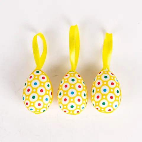 Easter Decorative Eggs Foam Fabric Wrapped Ornaments With Ribbon Floral Grid Patterns Hanging Ornaments For Home Party Festive Decor