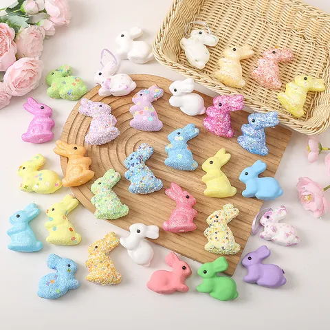 Easter Bunny Rabbit Decorations Artificial Foam Eggs Colorful Glitter Sequin Rabbits For Home Party Holiday Table Decor Ornaments