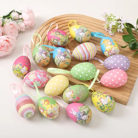 Easter Foam Colorful Hanging Eggs With Rabbit Flower Pattern Festive Party DIY Decoration Shop Layout Hanging Ornaments