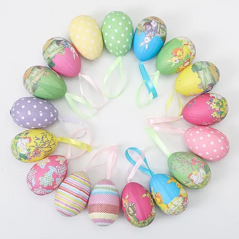 Easter Foam Colorful Hanging Eggs With Rabbit Flower Pattern Festive Party DIY Decoration Shop Layout Hanging Ornaments