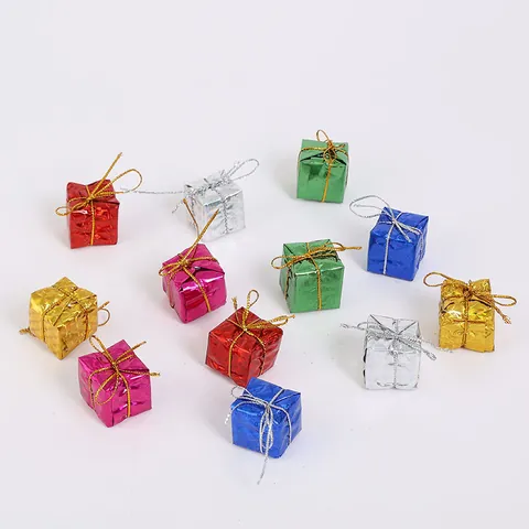 Christmas Laser Colorful Gift Box Hanging Ornaments Xmas Tree Decorative Mini Present Box Festive Holiday Party Home Decor
