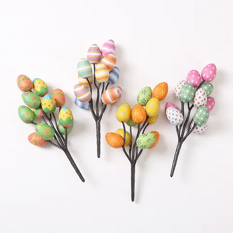Artificial Easter Egg Branches Foam Egg Stems For Home Desktop Decoration Printed Colorful Egg Floral Arrangement Party Decor