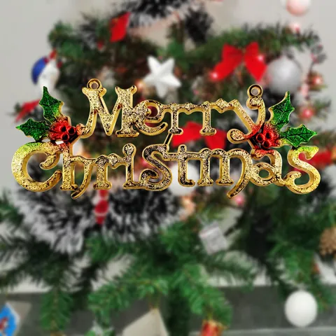 3D Merry Christmas Letter Plate Hanging Ornament Gold Silver Glitter Plastic Christmas Tree Decoration Party Pendant