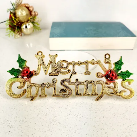 3D Merry Christmas Letter Plate Hanging Ornament Gold Silver Glitter Plastic Christmas Tree Decoration Party Pendant