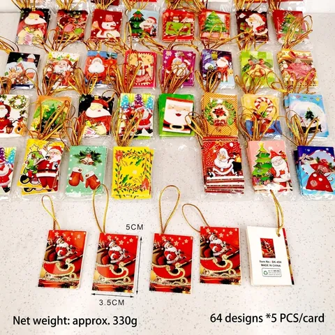 Christmas Tree Hanging Decoration Wish Cards Paper Gift Labels With Gold String Santa Reindeer Patterns Festive Party Decor