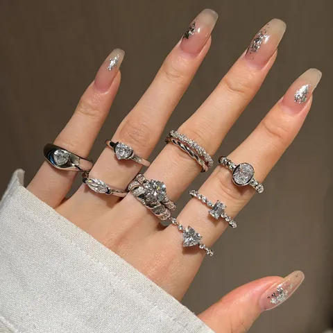 S925 Sterling Silver Zirconia Ring For Women Geometric Heart Marquise Cut Light Luxury Fashion Wedding Finger Jewelry Band Accessory