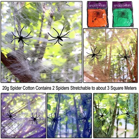 Halloween Stretchable Spider Web Decorative Polyester Cotton With Plastic Spiders For Party Venue Layout Spooky Ornament