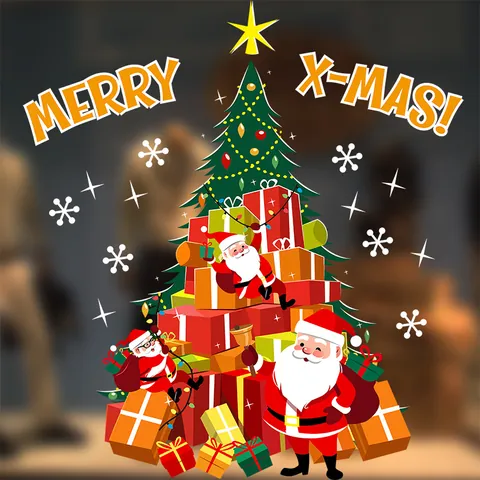 Christmas Window Stickers Static Cling PVC Colorful Santa Claus Reusable Glass Decals For Holiday Festive Home Store Decor