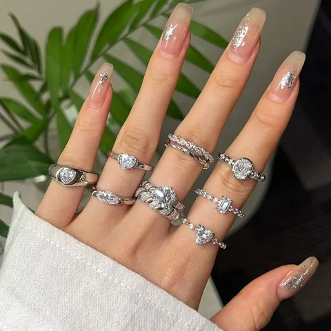S925 Sterling Silver Zirconia Ring For Women Geometric Heart Marquise Cut Light Luxury Fashion Wedding Finger Jewelry Band Accessory