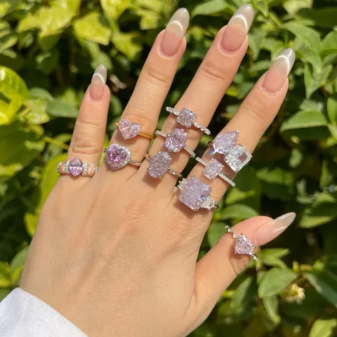 Luxury 925 Sterling Silver Ring For Women Pink Zirconia Crushed Ice Cut Engagement Wedding Ring Elegant Fashion Hand Jewelry