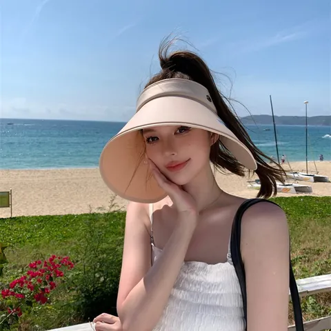 Women's 2024 New Wrap-around Full Face Sun Hat Large Brim Empty Top UV Protection UPF 50+ Summer Beach Visor Sun Hat