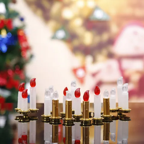 LED Christmas Candle Ornaments Electroplated Electronic Candles With Simulation Flame For Holiday Home Decor Party Lights
