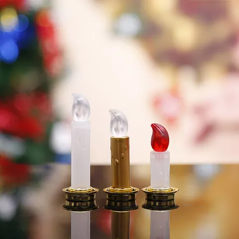 LED Christmas Candle Ornaments Electroplated Electronic Candles With Simulation Flame For Holiday Home Decor Party Lights