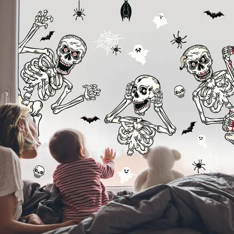 Halloween Static Window Clings Pumpkin Ghost Zombie Spider Skeleton PVC Decals For Party Showcase Glass Home Decorations