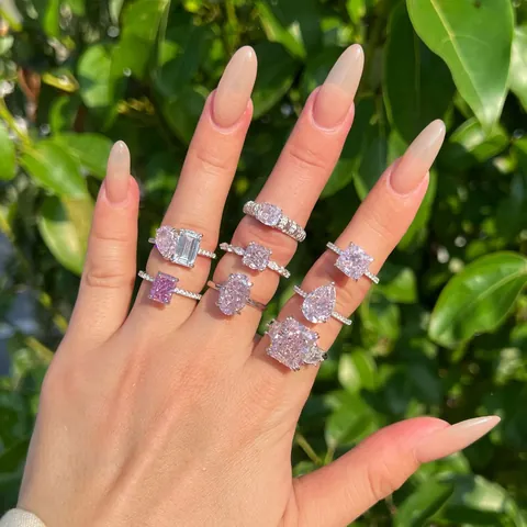 Bague en Argent Sterling 925 Zirconia Rose pour Femmes Taille Fleur de Glace Strass Pavé Mariage Fiançailles Bijoux Style Nordique