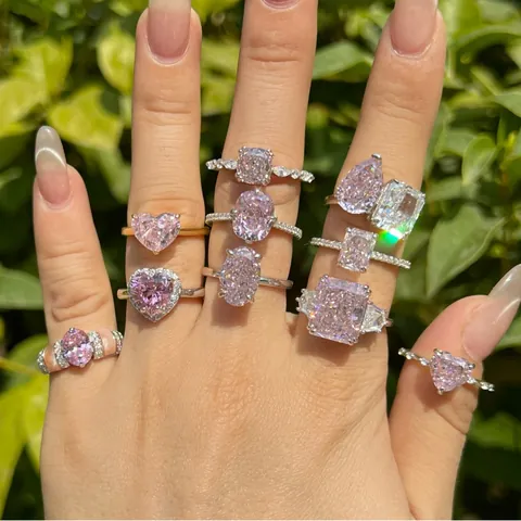 Luxury 925 Sterling Silver Ring For Women Pink Zirconia Crushed Ice Cut Engagement Wedding Ring Elegant Fashion Hand Jewelry