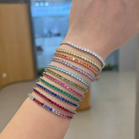 S925 Sterling Silver Colorful Zirconia Tennis Bracelet For Women Elastic Bohemian Sparkly CZ Hand Chain Jewelry Gift