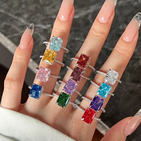 S925 Sterling Silver Radiant Cut Zirconia Ring For Women Luxury Ice Flower Cut Birthstone Adjustable Geometric Jewelry Finger Ring