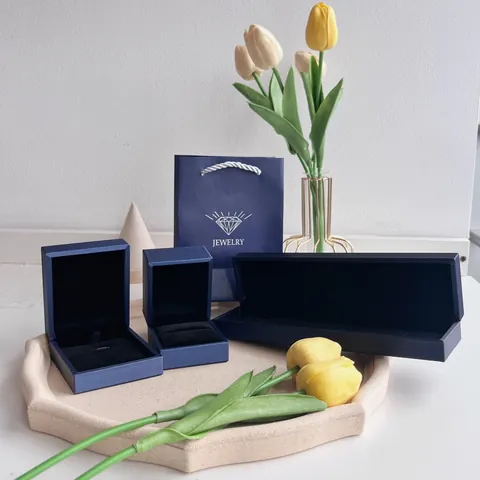 Luxury Square Jewelry Packaging Box Set With Ribbon Bow Handle Bag Hard Cardboard Gift Box For Ring Necklace Earrings