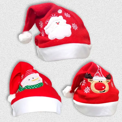 Red Christmas Hat Embroidery Santa Claus Snowman Reindeer Plush Non-Woven Festive Hat For Adults Kids Xmas Decorations Gift
