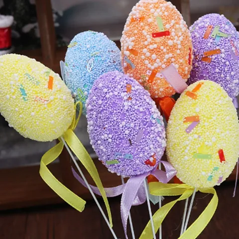 Easter Egg Branches Foam Eggs Floral Print Glitter Ribbon Bow For Easter Wreath Arrangement Home Decor Party Decoration