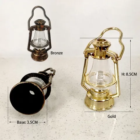 Vintage Plastic Electroplated Miniature Kerosene Lamp LED String Light Accessory For Christmas Decoration Dollhouse Photography Prop