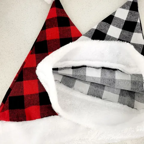 Classic Buffalo Plaid Christmas Hat Red Black White Grid Plush Santa Hat For Holiday Party Decor Costume Accessory For Men Women