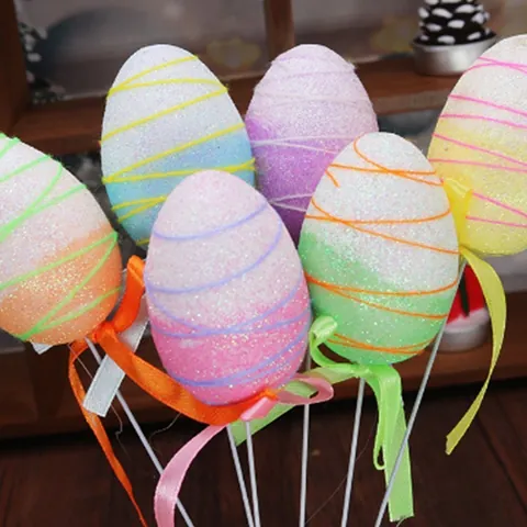 Easter Egg Branches Foam Eggs Floral Print Glitter Ribbon Bow For Easter Wreath Arrangement Home Decor Party Decoration