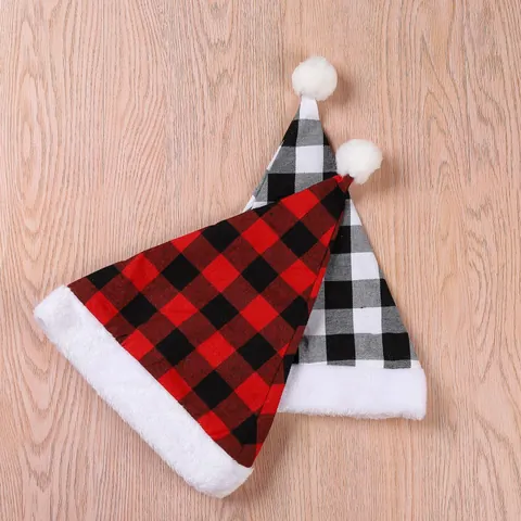 Classic Buffalo Plaid Christmas Hat Red Black White Grid Plush Santa Hat For Holiday Party Decor Costume Accessory For Men Women