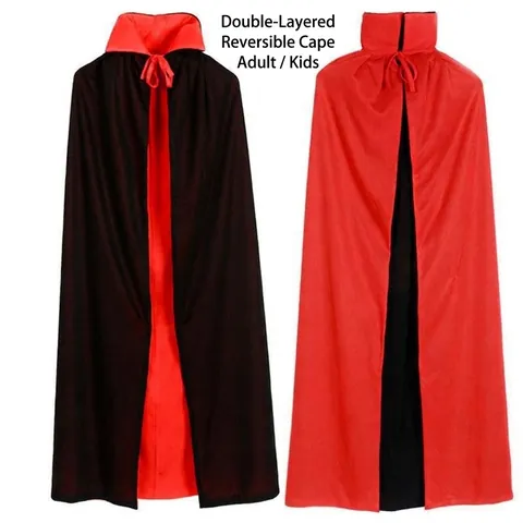 Halloween Reversible Cloak Red Black Double Sided Hooded Stand Collar Cape For Kids Adult Cosplay Vampire Witch Costume Prop