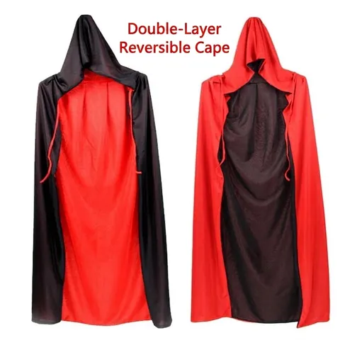 Halloween Reversible Cloak Red Black Double Sided Hooded Stand Collar Cape For Kids Adult Cosplay Vampire Witch Costume Prop