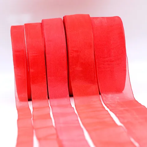 Helder Rood Organza Lint Transparant Chiffon Webbing Voor Cadeauverpakking Bruiloft Feest Bakkerij Decor DIY Ambachten