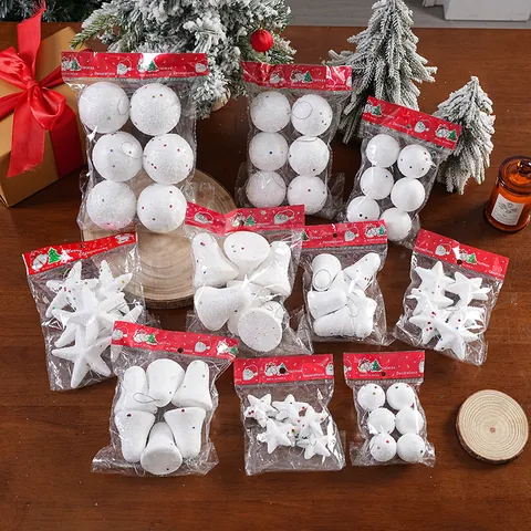 Juego de Adornos de Espuma de Navidad Blanco Lentejuelas Copo de Nieve Bola Estrella Campana Decoraciones Colgantes Árbol