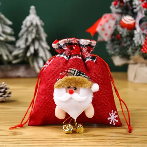 Weihnachten Jute Geschenktüten Mit Glocke Cartoon Weihnachtsmann Schneemann Rentier Kordelzug Süßigkeitentaschen Für Party