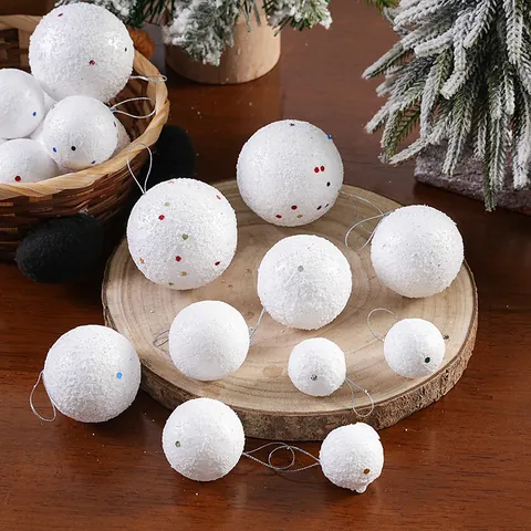 Juego de Adornos de Espuma de Navidad Blanco Lentejuelas Copo de Nieve Bola Estrella Campana Decoraciones Colgantes Árbol