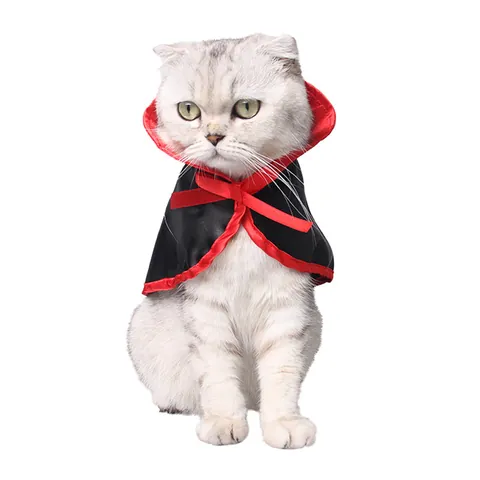 Halloween Pet Costume Wizard Cape And Hat Set For Cats Small Dogs Pumpkin Bat Printed Satin Cloak Vampire Party Dress Up