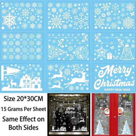 Weihnachtsfensteraufkleber PVC Statisch Haftend Rentier Weihnachtsmann Schneeflocke Glasaufkleber Für Feiertagsdekoration Haus