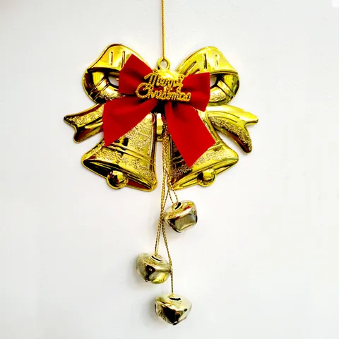 Weihnachten Gold Glocke Anhänger mit Rote Samtschleife Doppel Flachglocken und 3 Kleine Glocken Hängende Ornament für Deko