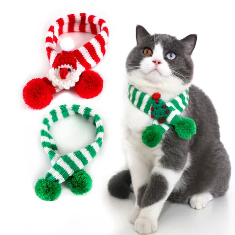 Weihnachten Haustier Strickschal Verstellbar Katze Hund Gestreift Wollschal Mit Weihnachtsmann Baum Dekoration Festliche Haustier Halstuch