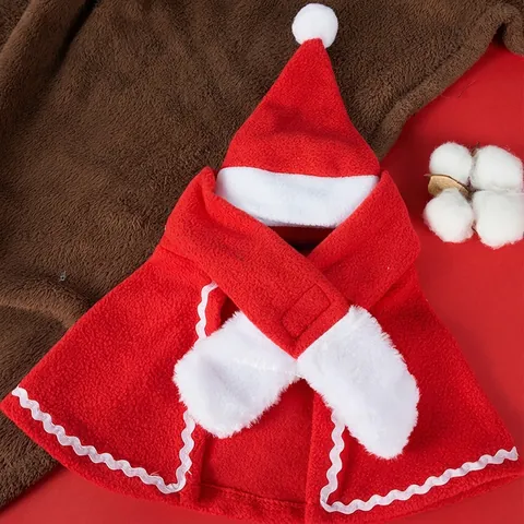 Conjunto de Disfraz de Navidad para Mascotas Poliéster Rojo Suave Bufanda Capa Sombrero Decoración para Gatos Perros